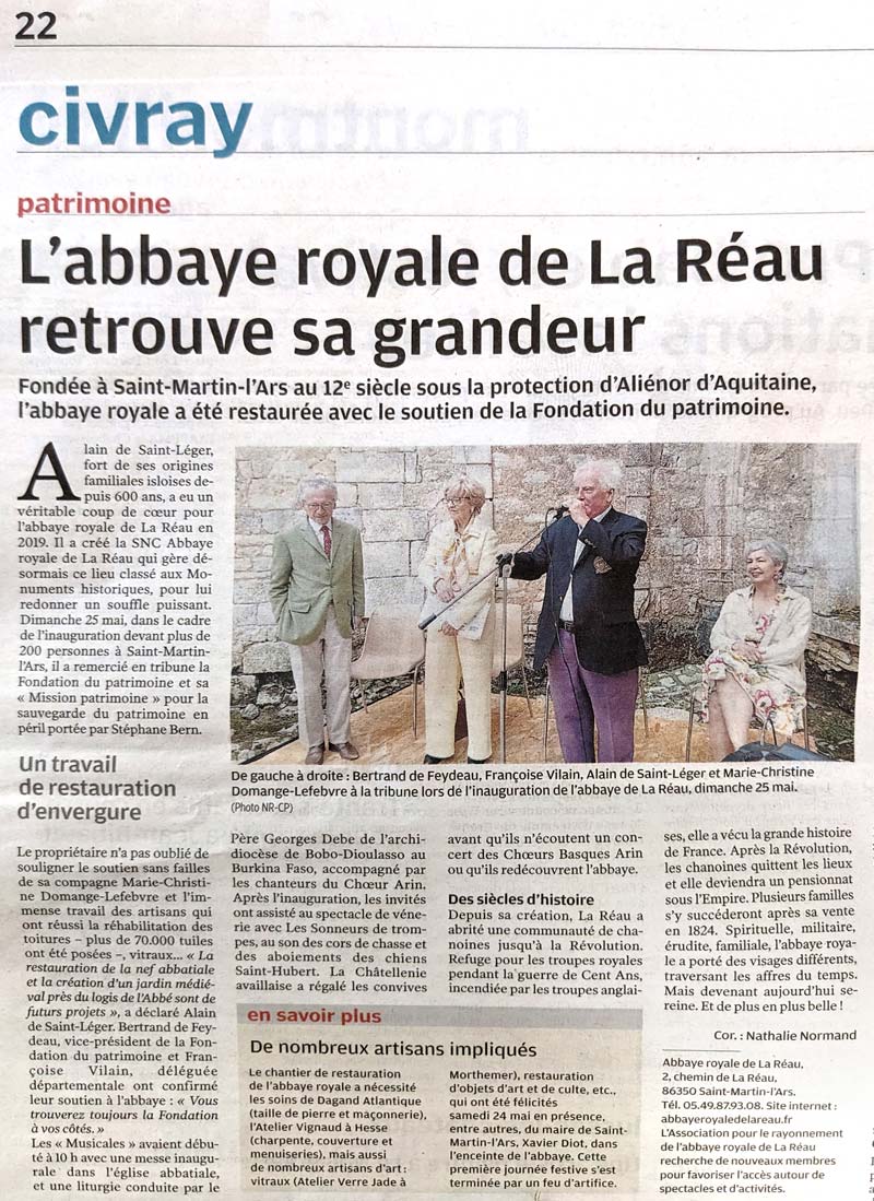 Article sur l'Abbaye Royale de la Réau